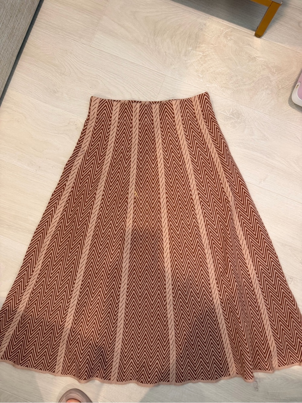 Le Lis Chevron A-Line Skirt in Rust and Beige